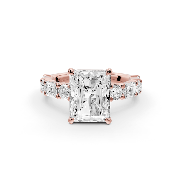 Juliette - 3ct 18k rose gold emerald with Alternating Round and Emerald 8 - Stone Band Engagement Ring - Mr. Alex Jewelry