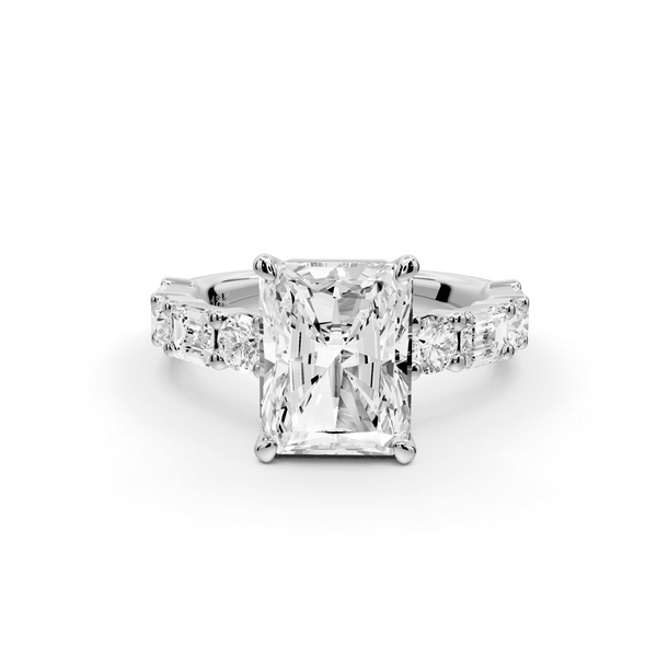 Juliette - 3ct 18k white gold emerald with Alternating Round and Emerald 8 - Stone Band Engagement Ring - Mr. Alex Jewelry