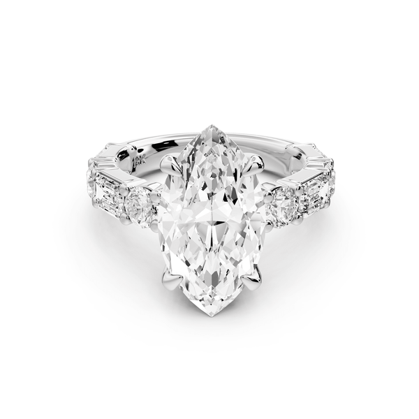 Juliette - 4ct 14k white gold marquise with Alternating Round and Emerald 8 - Stone Band Engagement Ring - Mr. Alex Jewelry