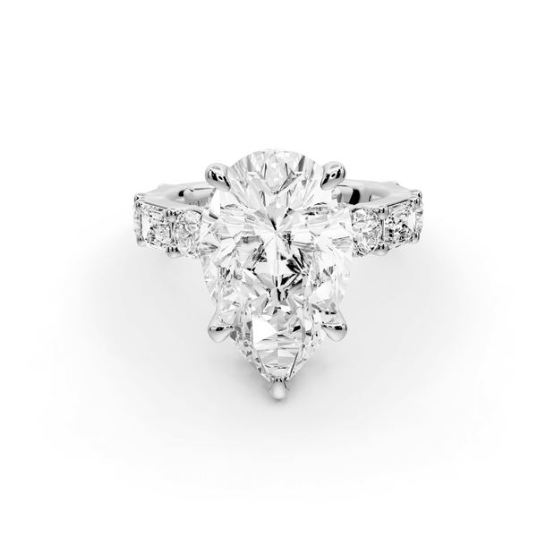 Juliette - 5ct platinum pear with Alternating Round and Emerald 8 - Stone Band Engagement Ring - Mr. Alex Jewelry
