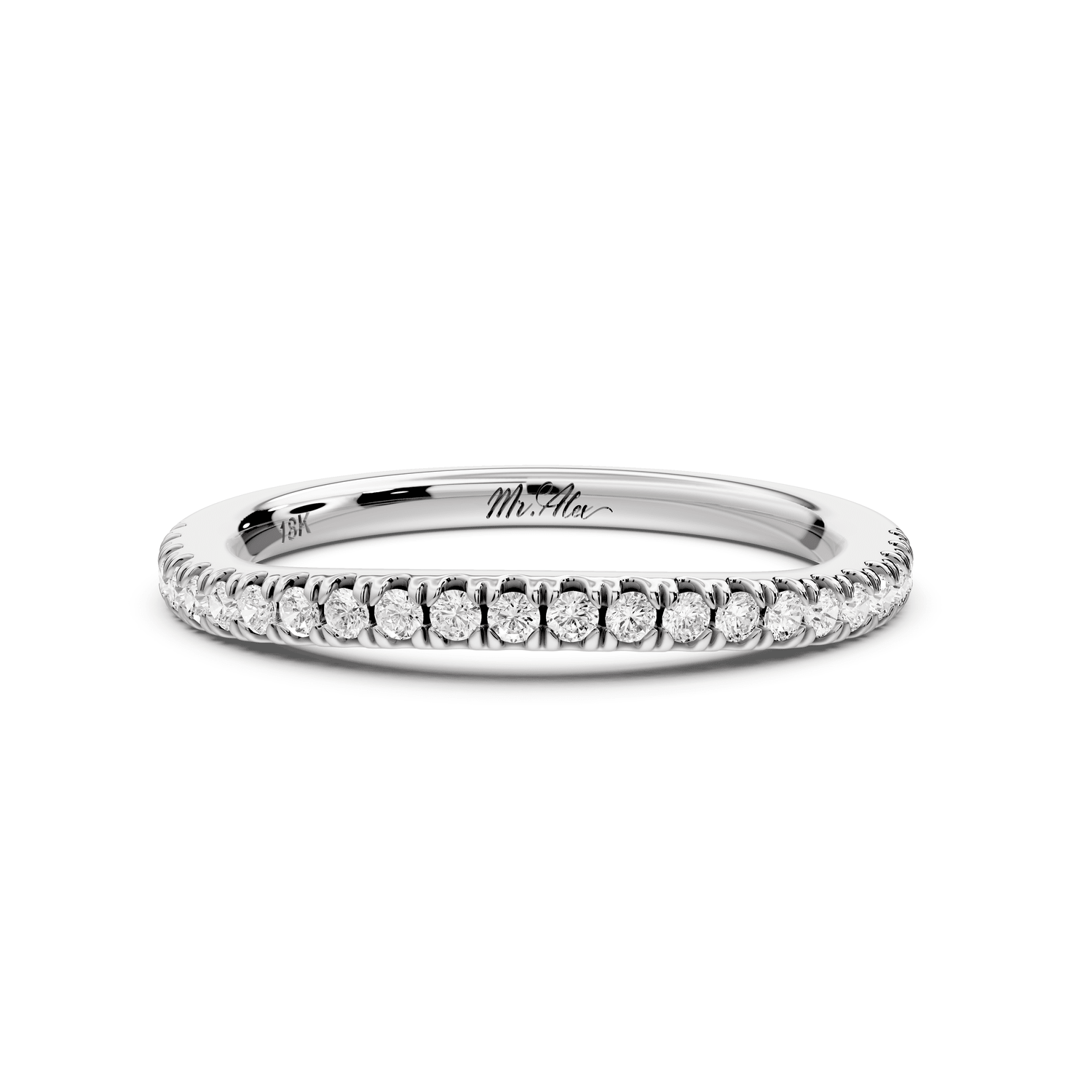 Liora - 18k white gold Half - Eternity Shared Prong Pave Wedding Band - Mr. Alex Jewelry