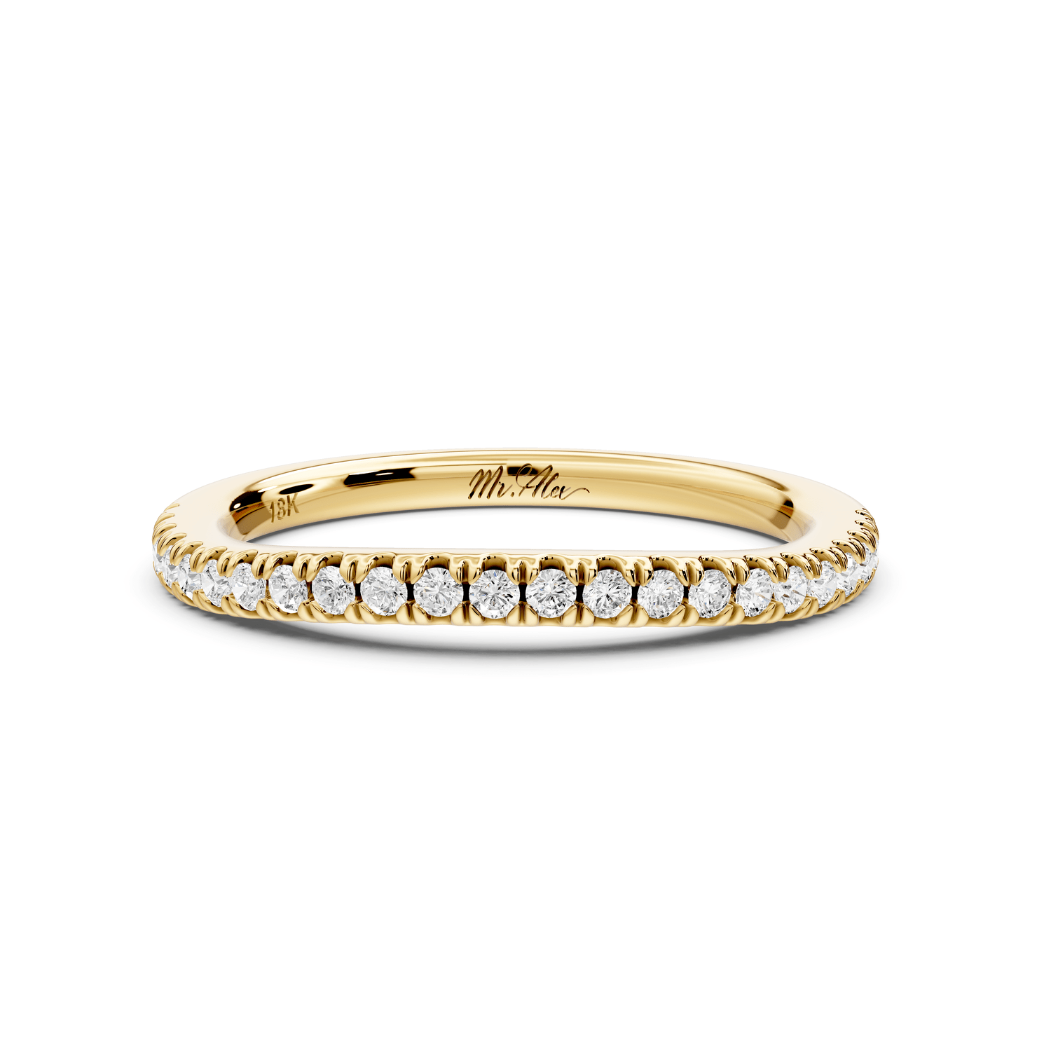 Liora - 18k yellow gold Half - Eternity Shared Prong Pave Wedding Band - Mr. Alex Jewelry