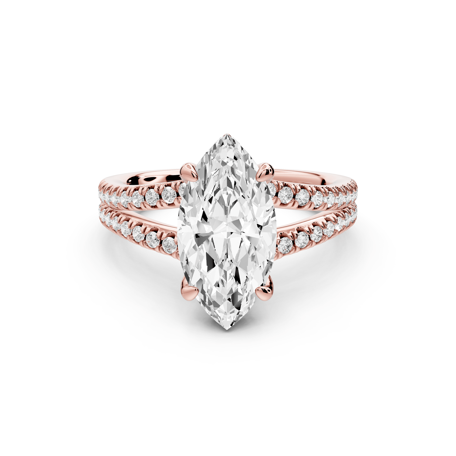 Liora - 2ct 14k rose gold marquise Hidden Halo Micro Pavé Split Shank Engagement Ring - Mr. Alex Jewelry