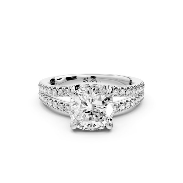 Liora - 2ct 14k white gold cushion Hidden Halo Micro Pavé Split Shank Engagement Ring - Mr. Alex Jewelry