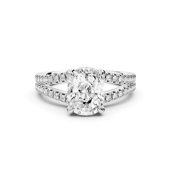 Liora - 2ct 14k white gold ecushion Hidden Halo Micro Pavé Split Shank Engagement Ring - Mr. Alex Jewelry