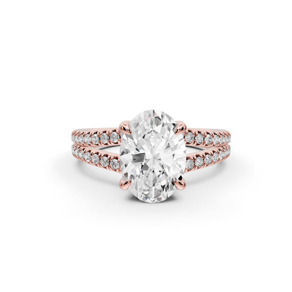 Liora - 2ct 18k rose gold oval Hidden Halo Micro Pavé Split Shank Engagement Ring - Mr. Alex Jewelry