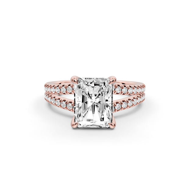 Liora - 2ct 18k rose gold radiant Hidden Halo Micro Pavé Split Shank Engagement Ring - Mr. Alex Jewelry