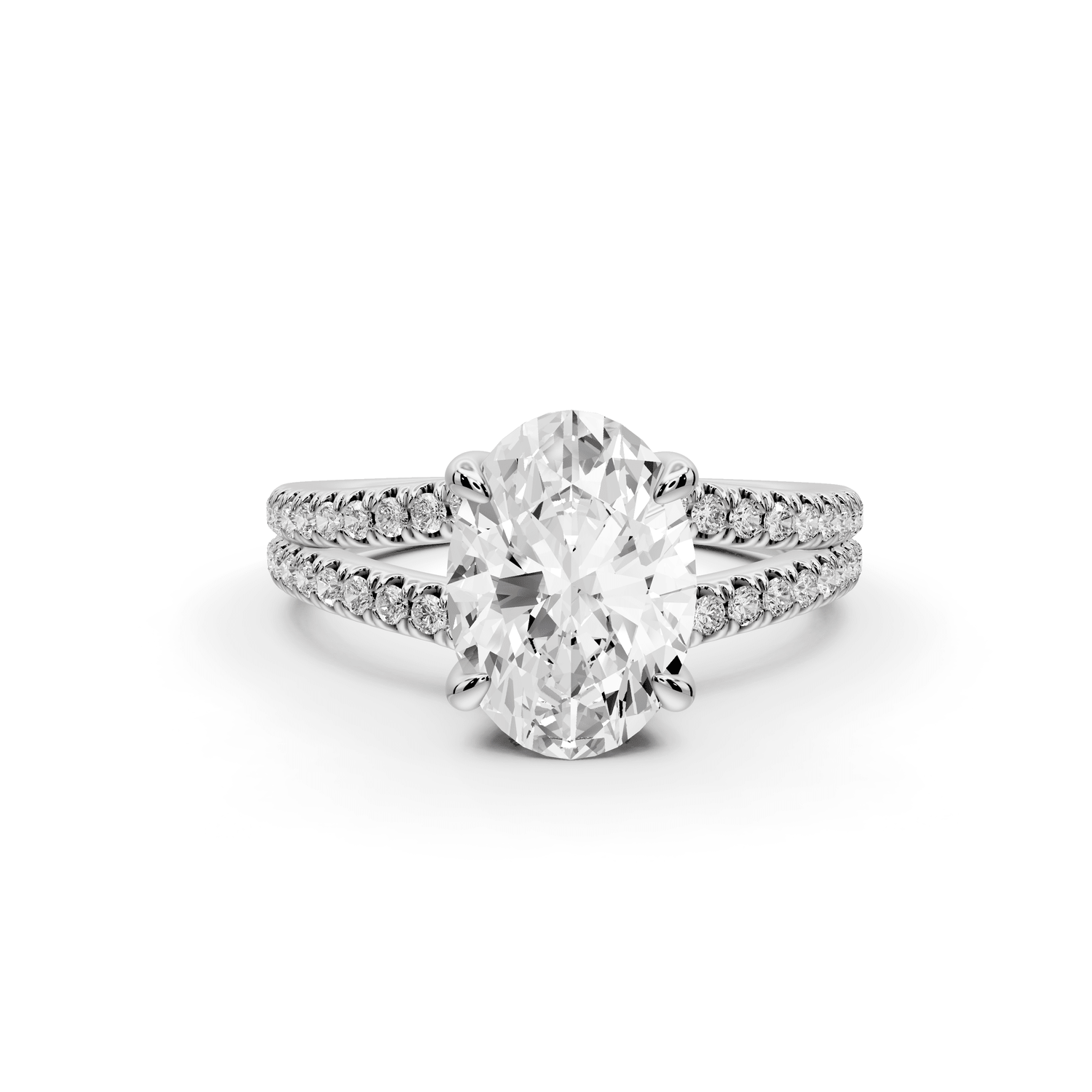 Liora - 2ct 18k white gold oval Hidden Halo Micro Pavé Split Shank Engagement Ring - Mr. Alex Jewelry