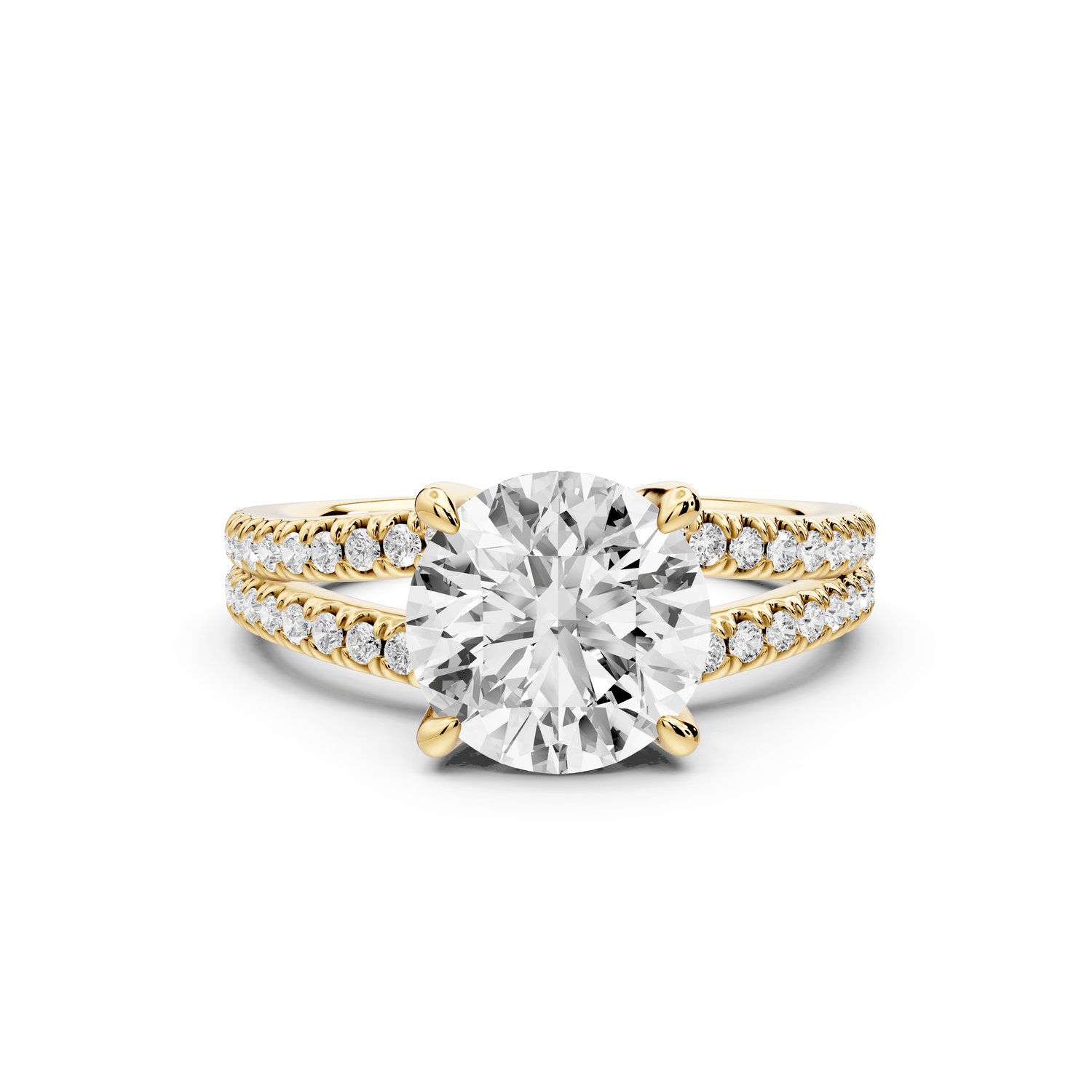 Liora - 2ct 18k yellow gold round Hidden Halo Micro Pavé Split Shank Engagement Ring - Mr. Alex Jewelry