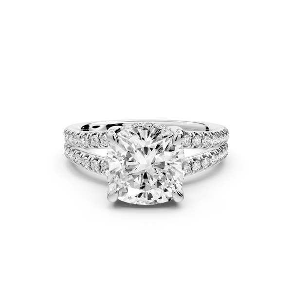Liora - 3ct 14k white gold cushion Hidden Halo Micro Pavé Split Shank Engagement Ring - Mr. Alex Jewelry