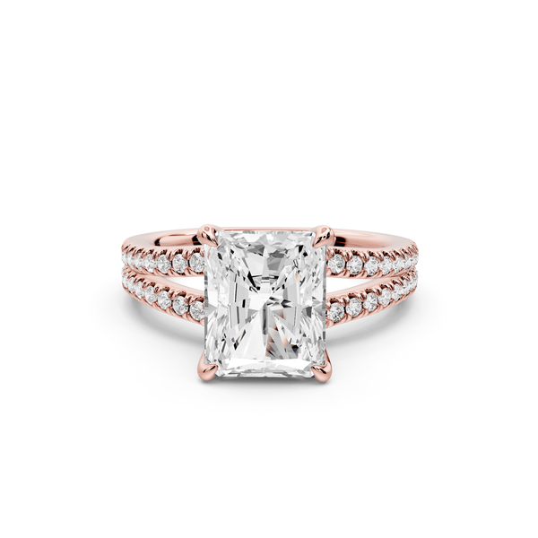 Liora - 3ct 18k rose gold radiant Hidden Halo Micro Pavé Split Shank Engagement Ring - Mr. Alex Jewelry