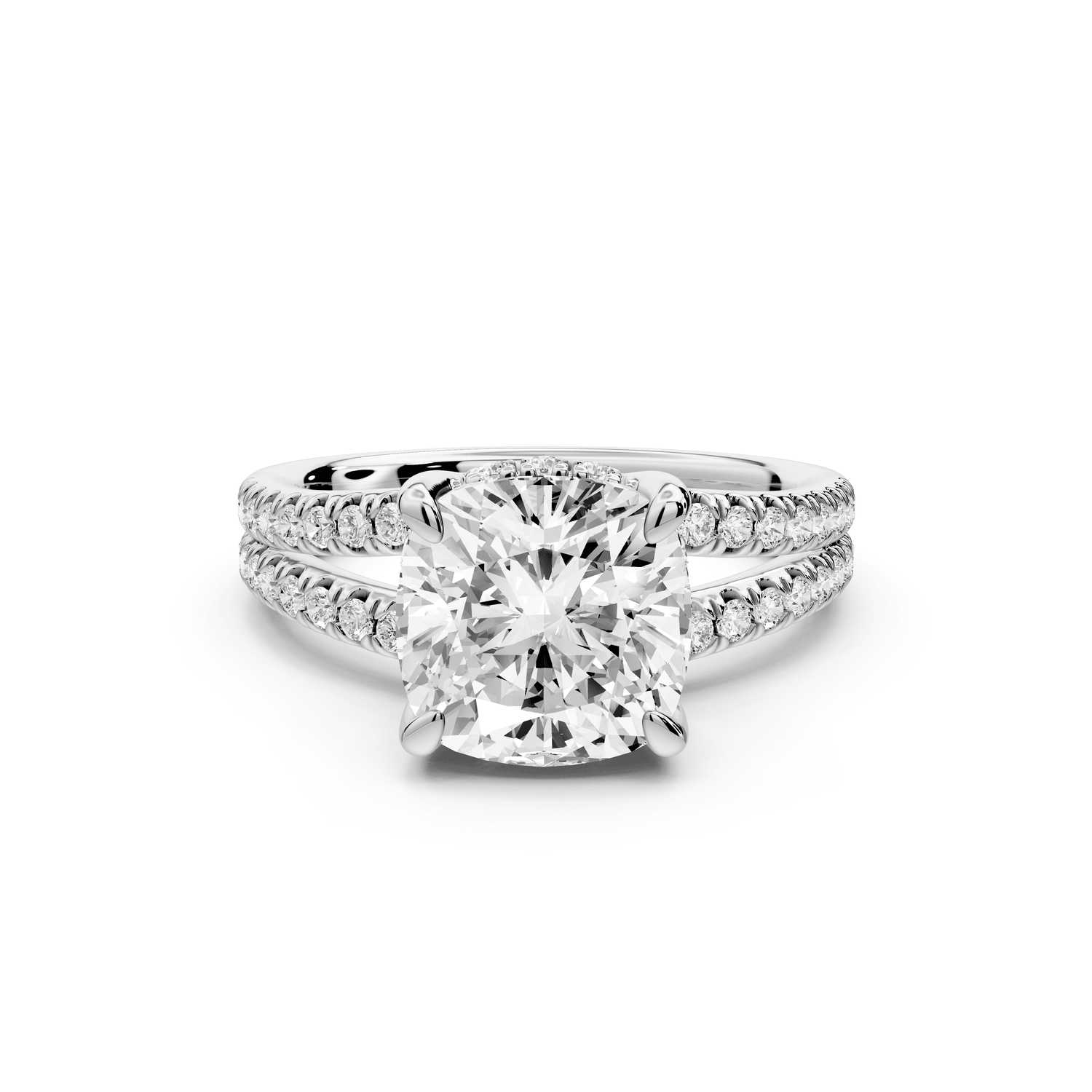 Liora - 3ct 18k white gold cushion Hidden Halo Micro Pavé Split Shank Engagement Ring - Mr. Alex Jewelry