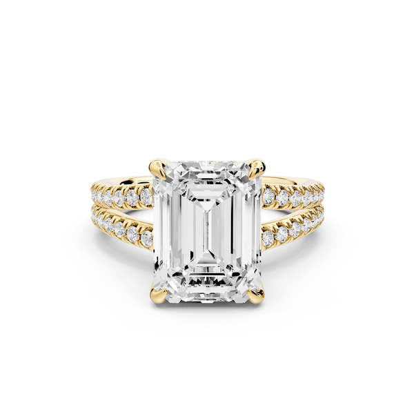 Liora - 3ct 18k yellow gold emerald Hidden Halo Micro Pavé Split Shank Engagement Ring - Mr. Alex Jewelry