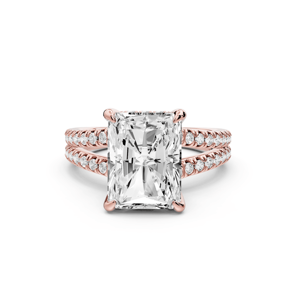 Liora - 4ct 14k rose gold radiant Hidden Halo Micro Pavé Split Shank Engagement Ring - Mr. Alex Jewelry