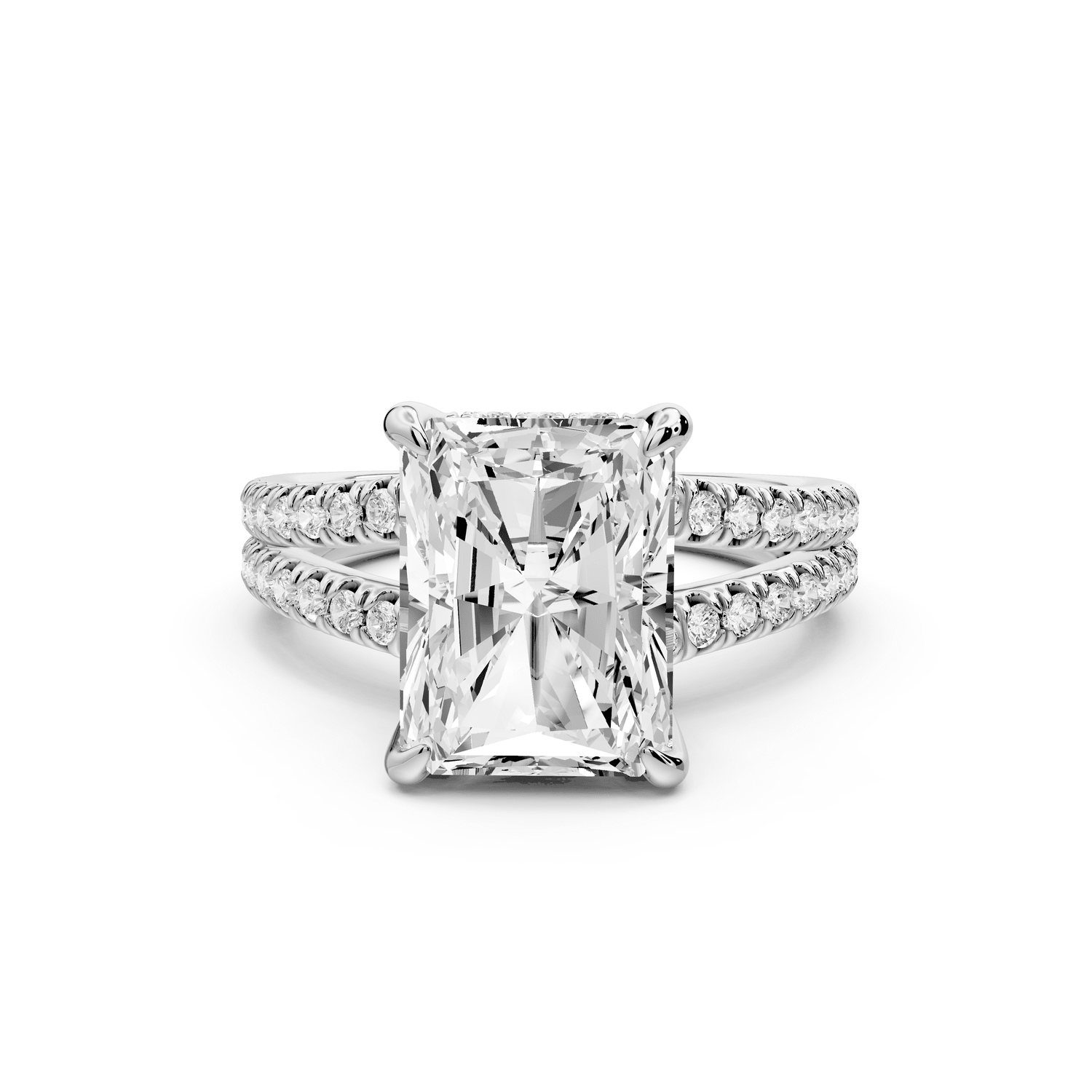 Liora - 4ct 14k white gold radiant Hidden Halo Micro Pavé Split Shank Engagement Ring - Mr. Alex Jewelry