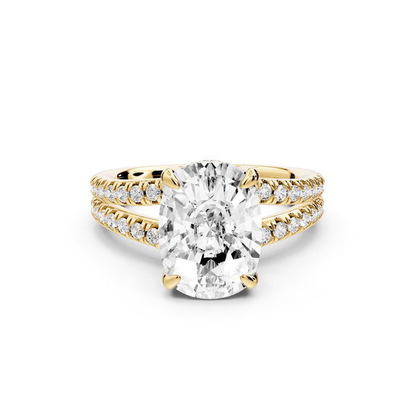 Liora - 4ct 14k yellow gold ecushion Hidden Halo Micro Pavé Split Shank Engagement Ring - Mr. Alex Jewelry