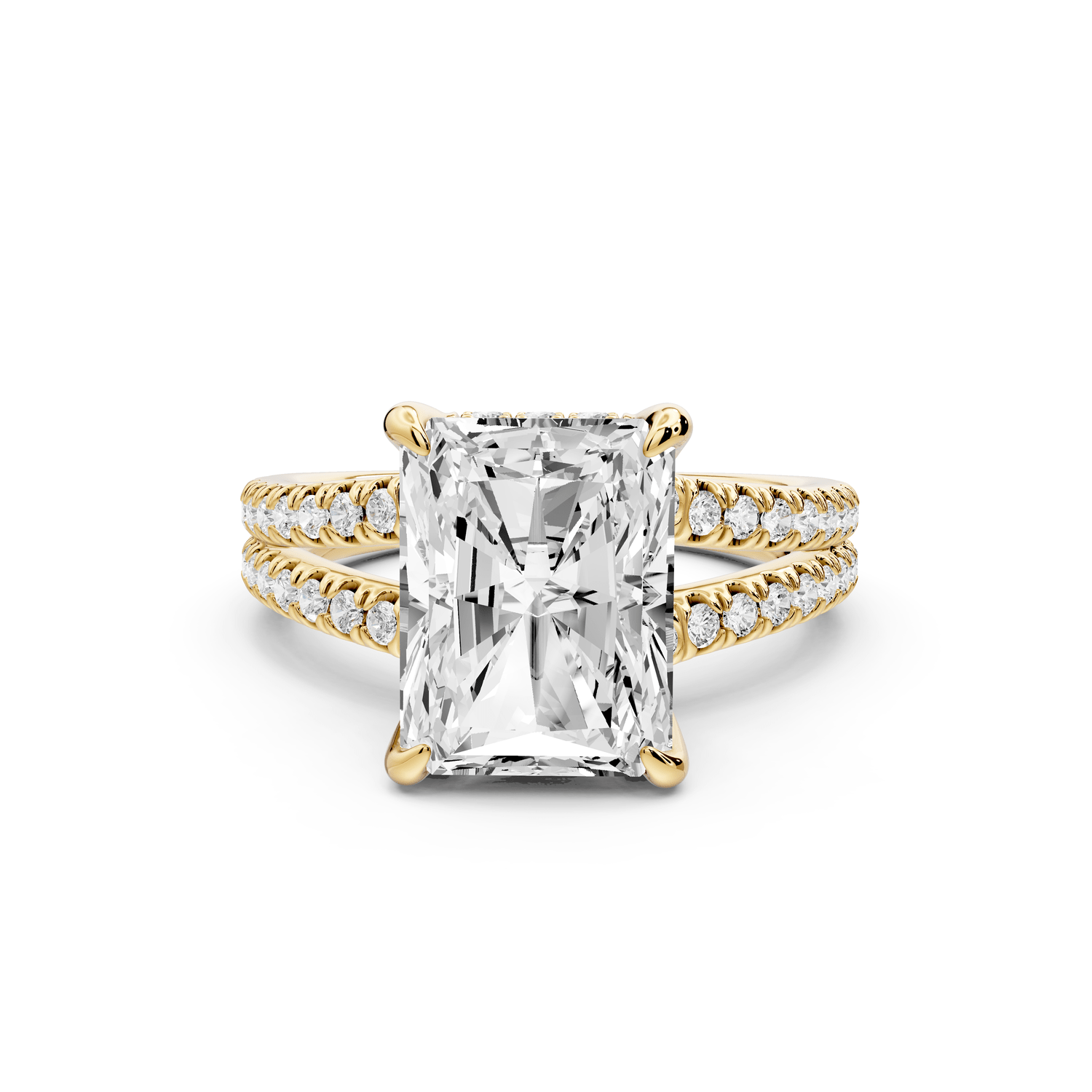 Liora - 4ct 14k yellow gold radiant Hidden Halo Micro Pavé Split Shank Engagement Ring - Mr. Alex Jewelry