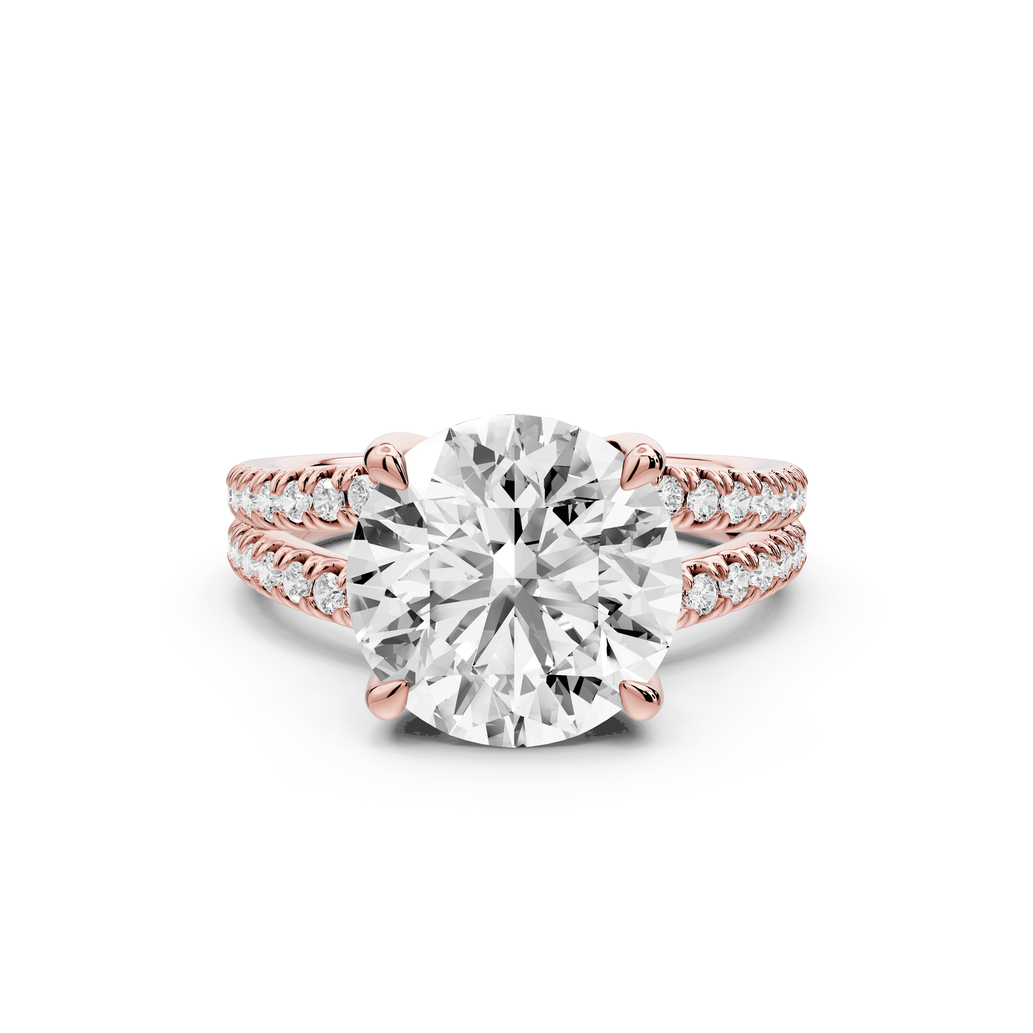 Liora - 4ct 18k rose gold round Hidden Halo Micro Pavé Split Shank Engagement Ring - Mr. Alex Jewelry