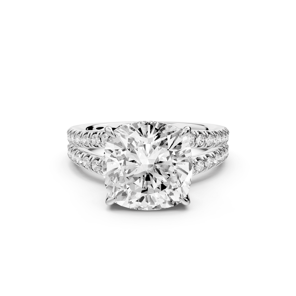 Liora - 5ct 14k white gold cushion Hidden Halo Micro Pavé Split Shank Engagement Ring - Mr. Alex Jewelry