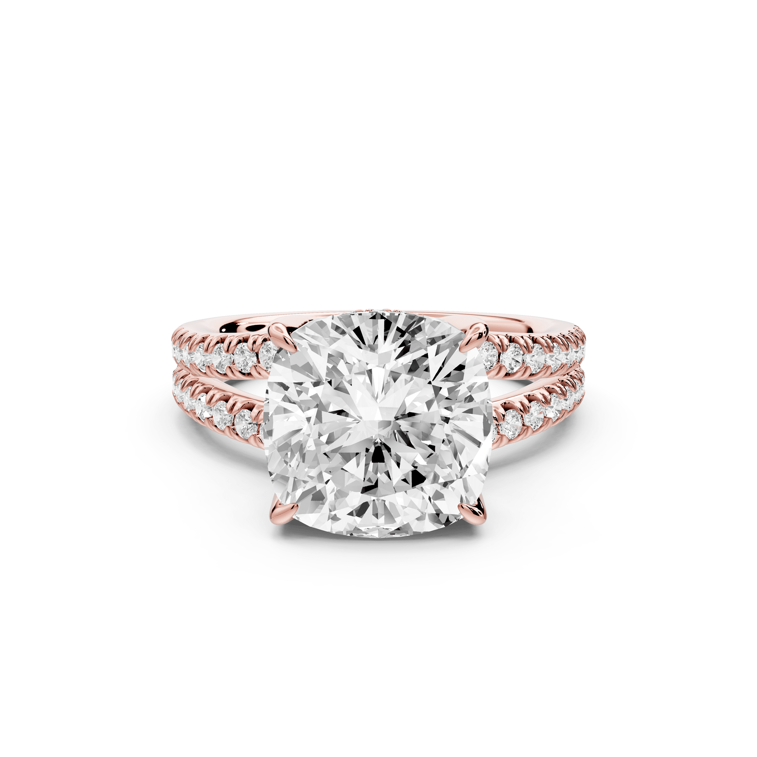 Liora - 5ct 18k rose gold cushion Hidden Halo Micro Pavé Split Shank Engagement Ring - Mr. Alex Jewelry