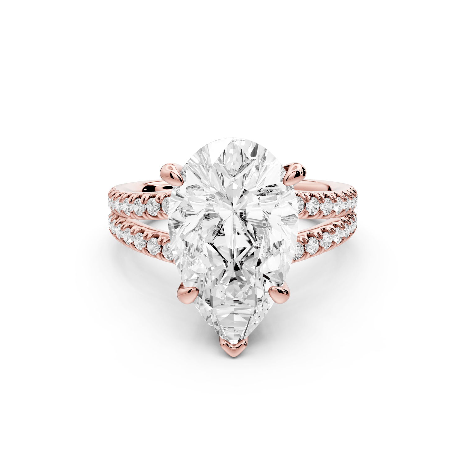 Liora - 5ct 18k rose gold pear Hidden Halo Micro Pavé Split Shank Engagement Ring - Mr. Alex Jewelry