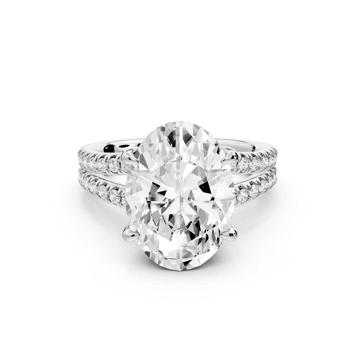 Liora - 5ct 18k white gold oval Hidden Halo Micro Pavé Split Shank Engagement Ring - Mr. Alex Jewelry