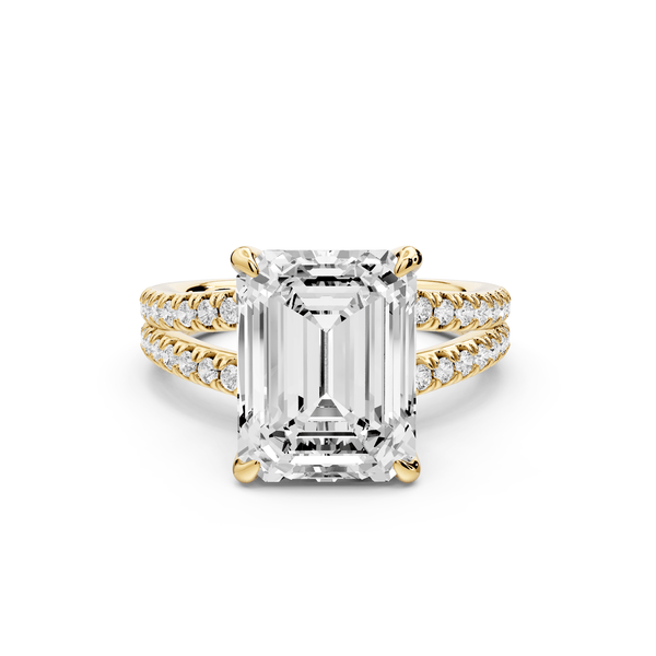Liora - 5ct 18k yellow gold emerald Hidden Halo Micro Pavé Split Shank Engagement Ring - Mr. Alex Jewelry