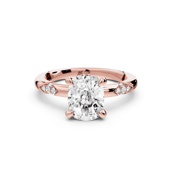 Luna - 2ct 14k rose gold ecushion Diamond Crown with Flush - Set Diamond Clusters Engagement Ring - Mr. Alex Jewelry