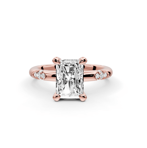 Luna - 2ct 14k rose gold radiant Diamond Crown with Flush - Set Diamond Clusters Engagement Ring - Mr. Alex Jewelry