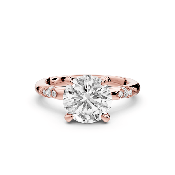 Luna - 2ct 14k rose gold round Diamond Crown with Flush - Set Diamond Clusters Engagement Ring - Mr. Alex Jewelry