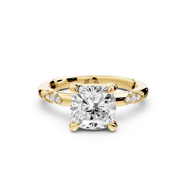 Luna - 2ct 14k yellow gold cushion Diamond Crown with Flush - Set Diamond Clusters Engagement Ring - Mr. Alex Jewelry
