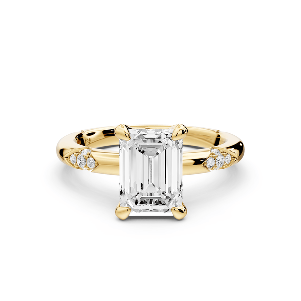 Luna - 2ct 14k yellow gold emerald Diamond Crown with Flush - Set Diamond Clusters Engagement Ring - Mr. Alex Jewelry