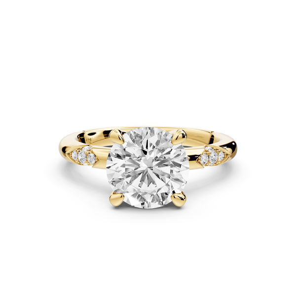Luna - 2ct 14k yellow gold round Diamond Crown with Flush - Set Diamond Clusters Engagement Ring - Mr. Alex Jewelry