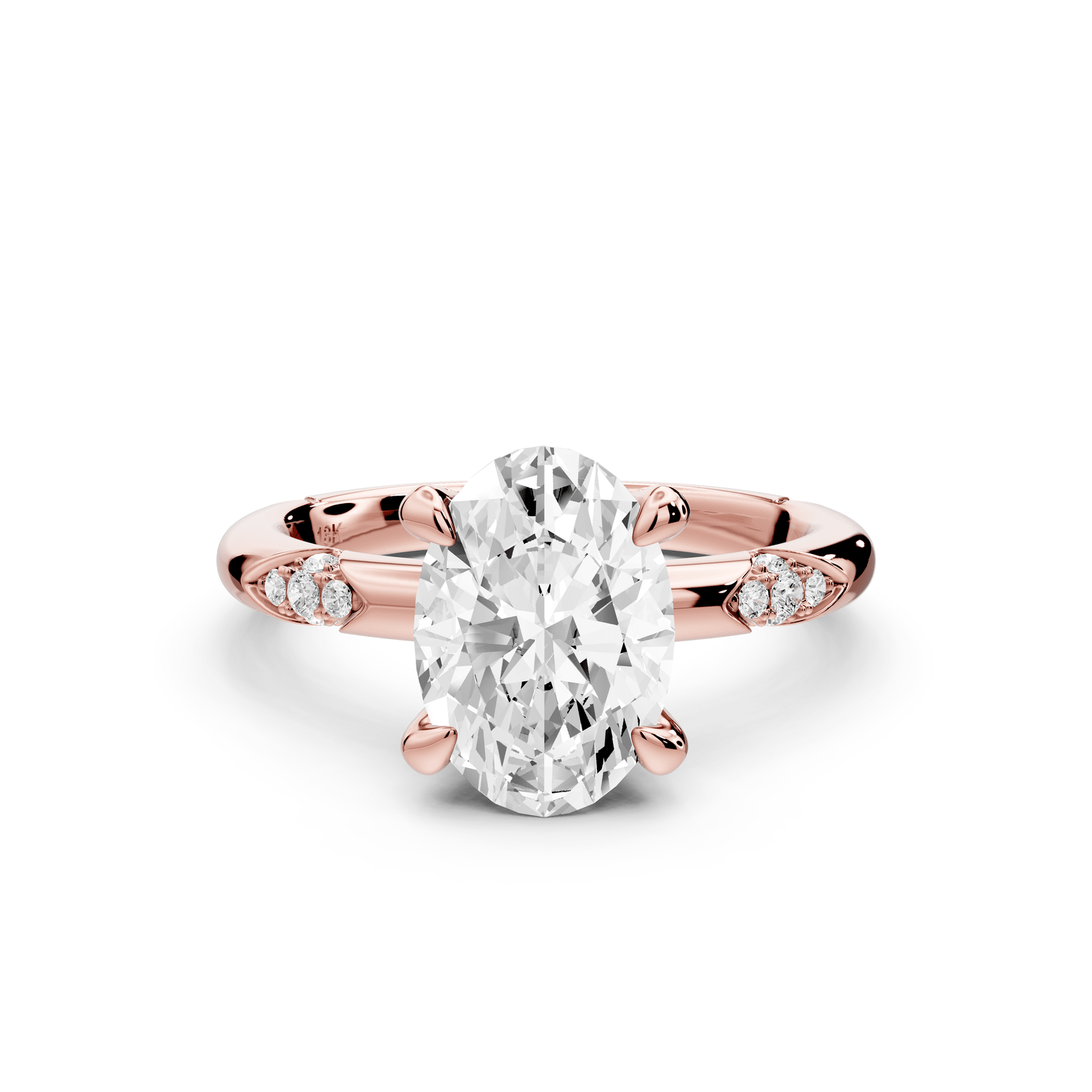 Luna - 2ct 18k rose gold oval Diamond Crown with Flush - Set Diamond Clusters Engagement Ring - Mr. Alex Jewelry