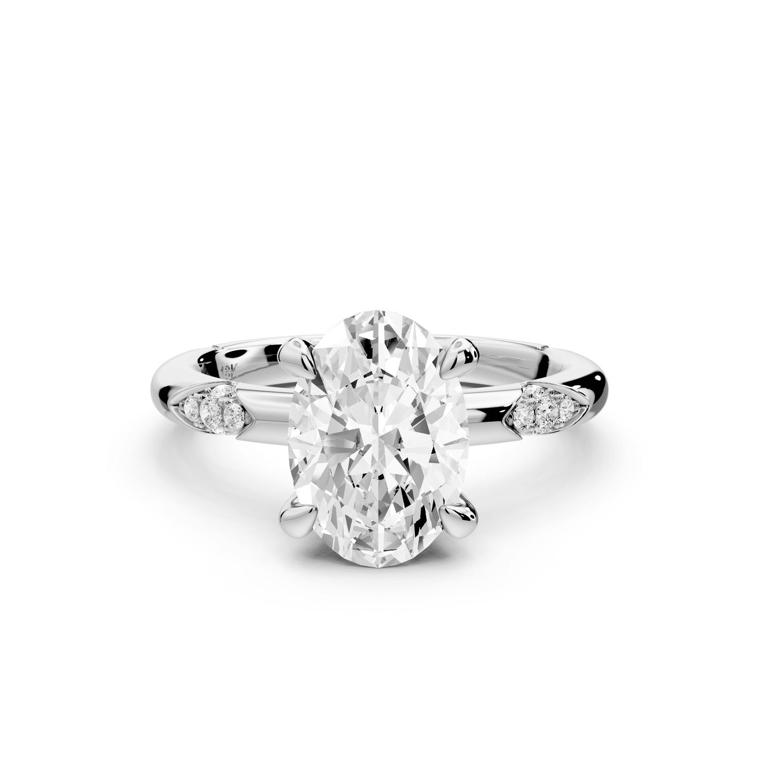 Luna - 2ct 18k white gold oval Diamond Crown with Flush - Set Diamond Clusters Engagement Ring - Mr. Alex Jewelry
