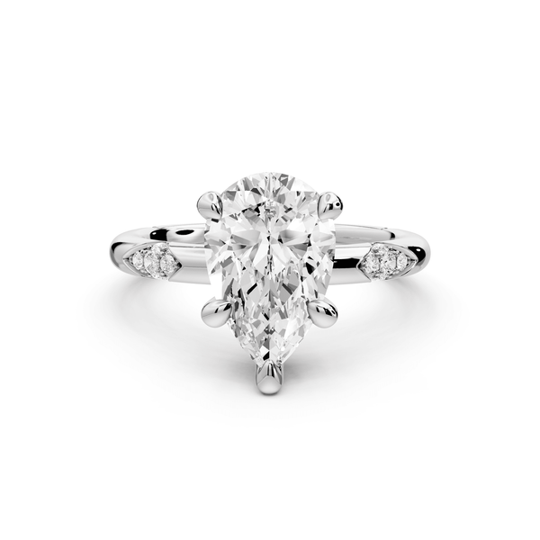 Luna - 2ct 18k white gold pear Diamond Crown with Flush - Set Diamond Clusters Engagement Ring - Mr. Alex Jewelry