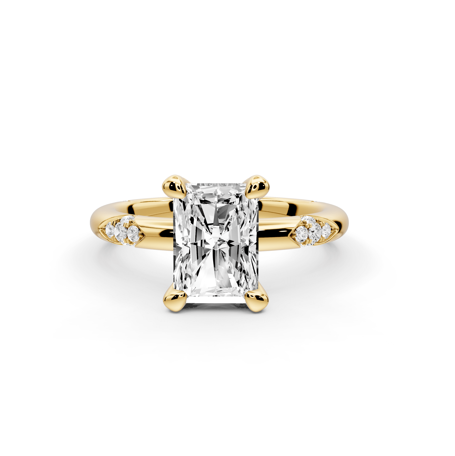 Luna - 2ct 18k yellow gold radiant Diamond Crown with Flush - Set Diamond Clusters Engagement Ring - Mr. Alex Jewelry