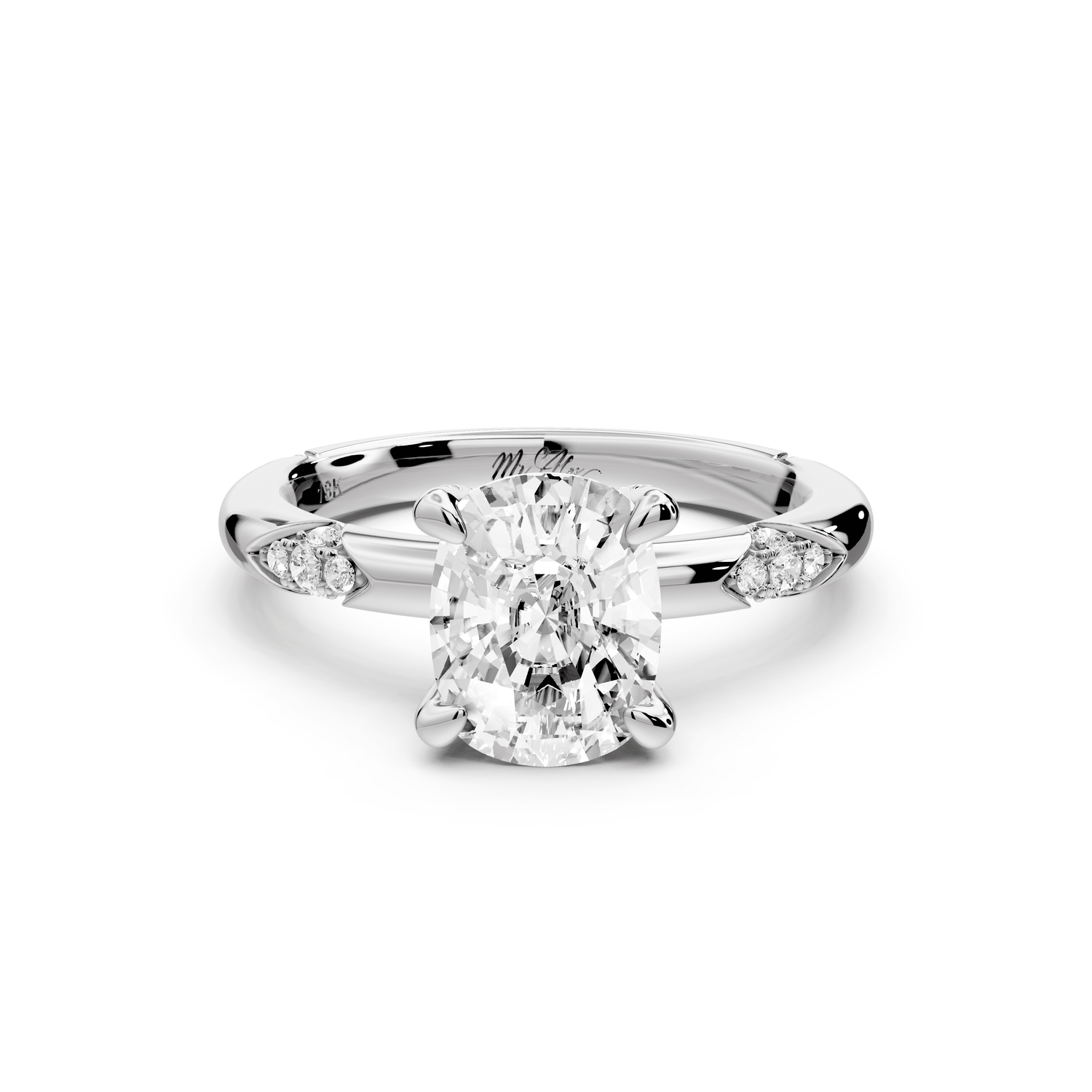 Luna - 2ct platinum ecushion Diamond Crown with Flush - Set Diamond Clusters Engagement Ring - Mr. Alex Jewelry