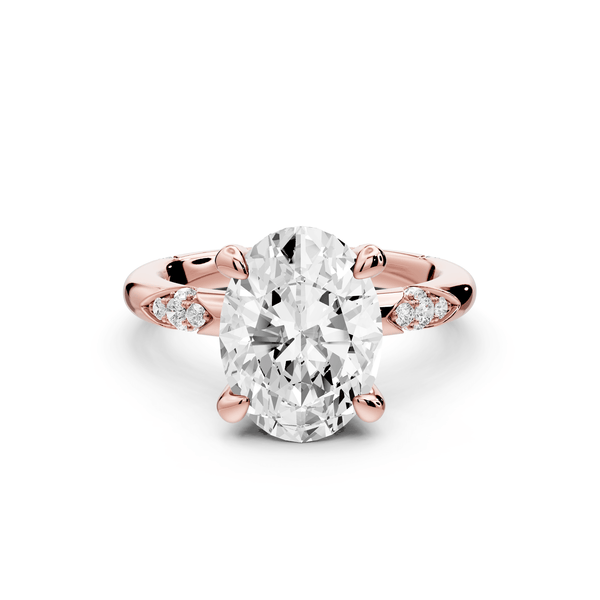 Luna - 3ct 18k rose gold oval Diamond Crown with Flush - Set Diamond Clusters Engagement Ring - Mr. Alex Jewelry