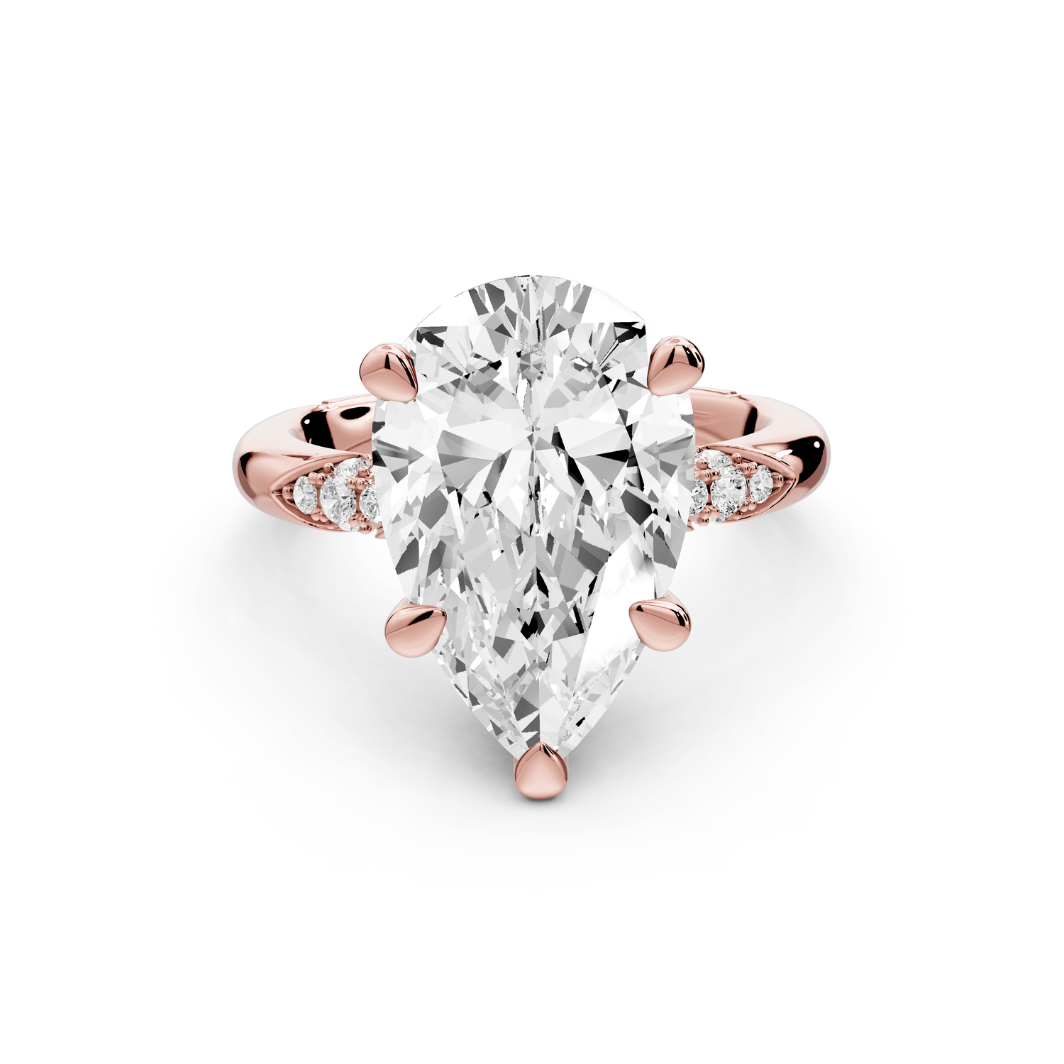 Luna - 3ct 18k rose gold pear Diamond Crown with Flush - Set Diamond Clusters Engagement Ring - Mr. Alex Jewelry