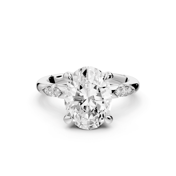 Luna - 3ct 18k white gold oval Diamond Crown with Flush - Set Diamond Clusters Engagement Ring - Mr. Alex Jewelry