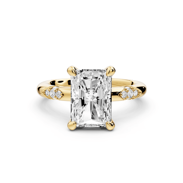 Luna - 3ct 18k yellow gold radiant Diamond Crown with Flush - Set Diamond Clusters Engagement Ring - Mr. Alex Jewelry