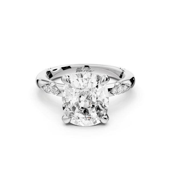 Luna - 4ct 14k white gold ecushion Diamond Crown with Flush - Set Diamond Clusters Engagement Ring - Mr. Alex Jewelry