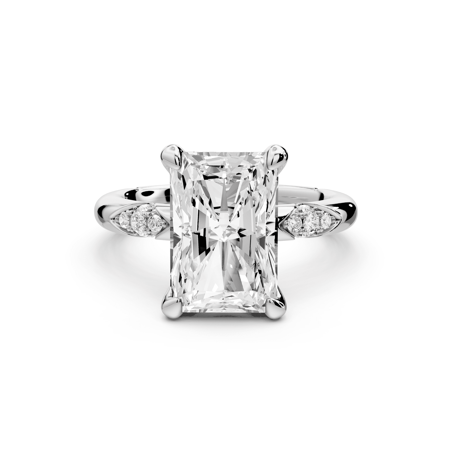 Luna - 4ct 14k white gold radiant Diamond Crown with Flush - Set Diamond Clusters Engagement Ring - Mr. Alex Jewelry