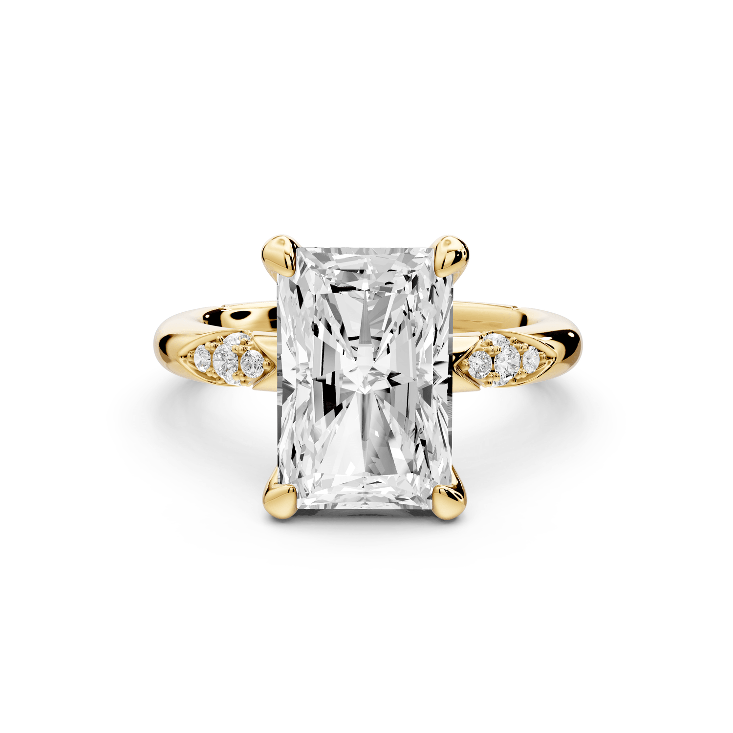 Luna - 4ct 14k yellow gold radiant Diamond Crown with Flush - Set Diamond Clusters Engagement Ring - Mr. Alex Jewelry
