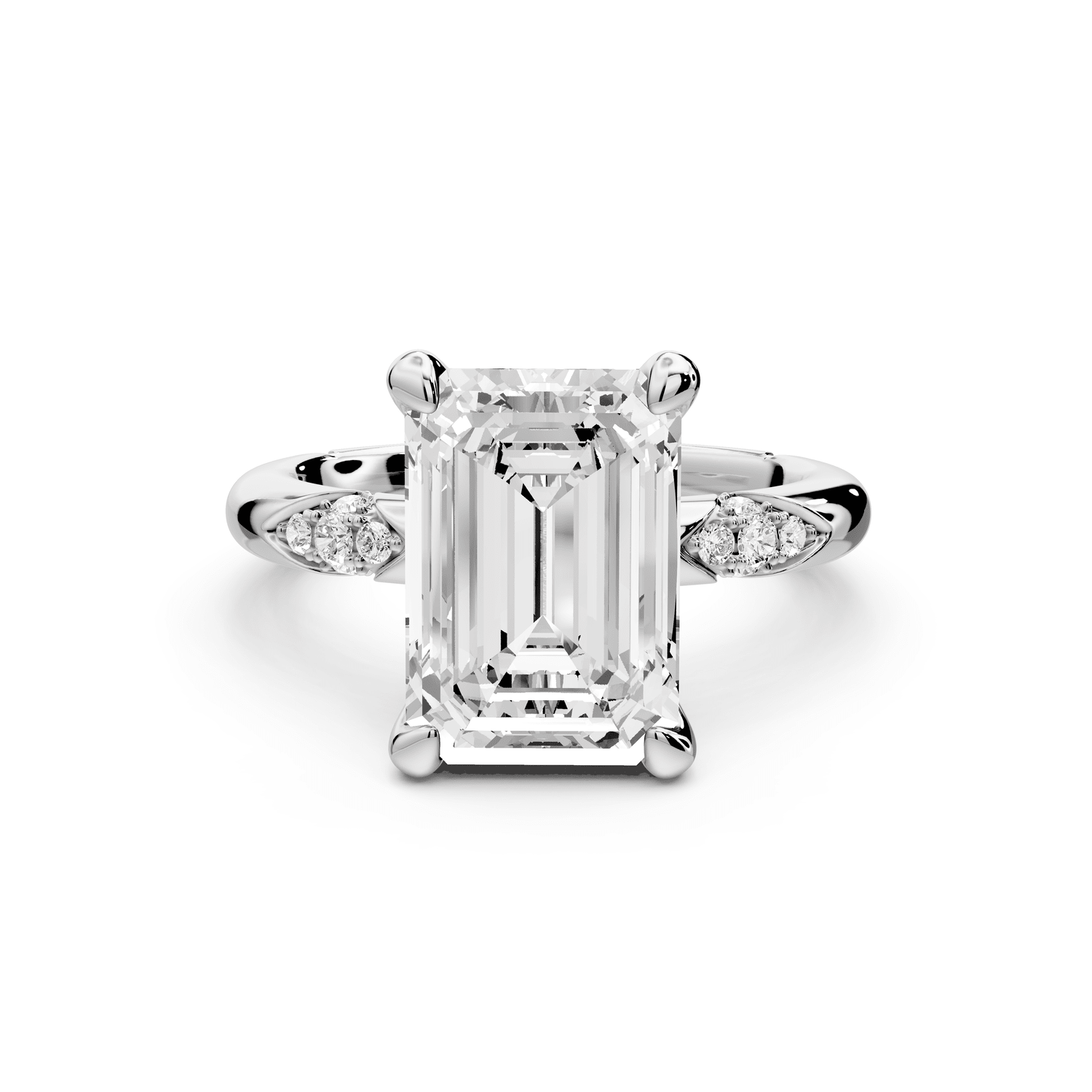 Luna - 4ct 18k white gold emerald Diamond Crown with Flush - Set Diamond Clusters Engagement Ring - Mr. Alex Jewelry