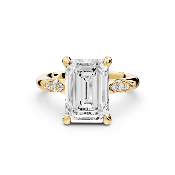 Luna - 4ct 18k yellow gold emerald Diamond Crown with Flush - Set Diamond Clusters Engagement Ring - Mr. Alex Jewelry