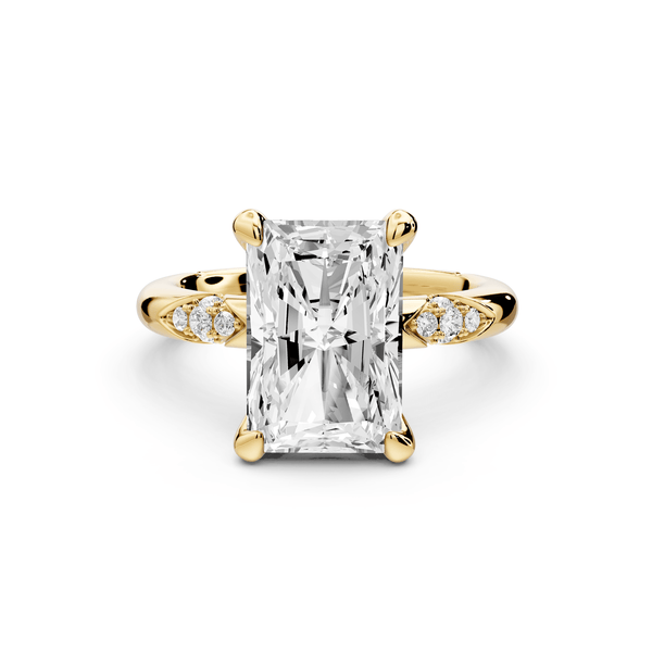 Luna - 4ct 18k yellow gold radiant Diamond Crown with Flush - Set Diamond Clusters Engagement Ring - Mr. Alex Jewelry