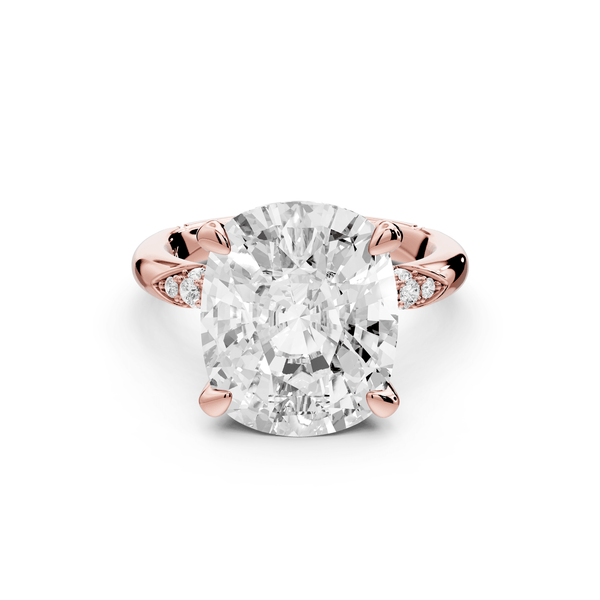 Luna - 5ct 14k rose gold ecushion Diamond Crown with Flush - Set Diamond Clusters Engagement Ring - Mr. Alex Jewelry