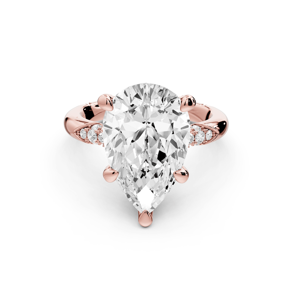 Luna - 5ct 18k rose gold pear Diamond Crown with Flush - Set Diamond Clusters Engagement Ring - Mr. Alex Jewelry